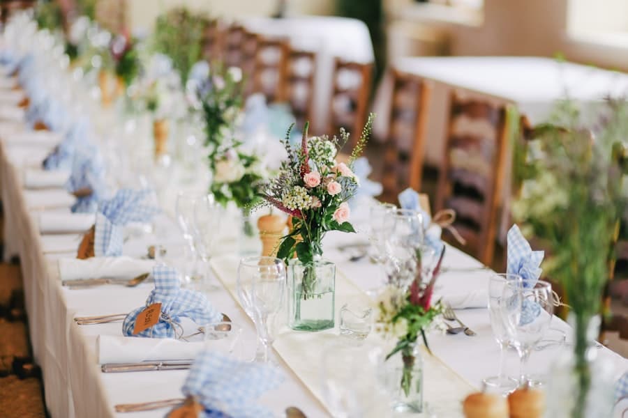 A table of guests mid-conversation